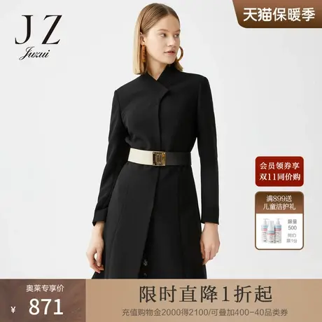 JUZUI/玖姿奥莱官方春新款黑色立领气质收腰中长外套女风衣图片