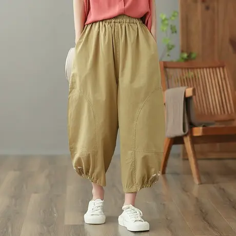 dza 高腰显瘦纯棉休闲裤女2023夏季薄款九分直筒裤宽松百搭阔腿裤图片