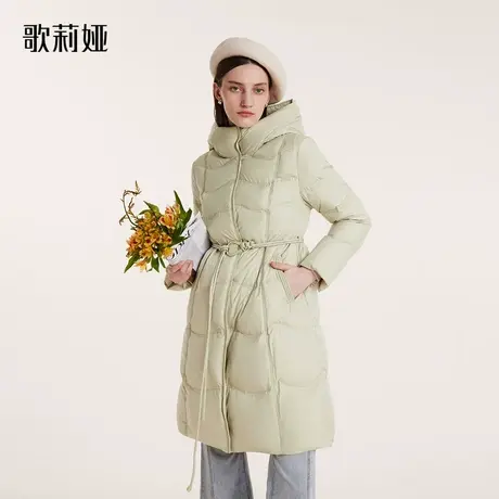 歌莉娅中长款羽绒服2023冬季新款保暖鹅绒收腰连帽外套1BSC8C260图片