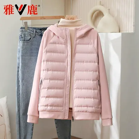 雅鹿2025初春季新款轻薄羽绒服女连帽宽松防风拼接简约百搭外套男图片