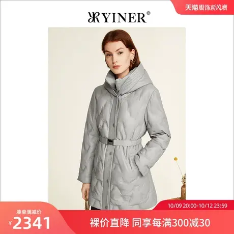 YINER音儿女装2022冬季新款保暖连帽真皮羽绒服图片