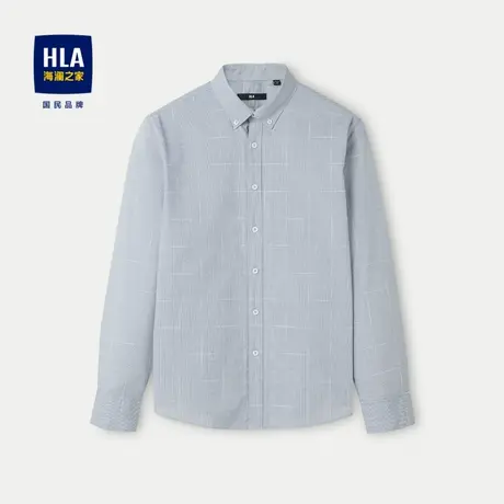 HLA/海澜之家扣领长袖休闲衬衫24春夏新款格子柔软亲肤有型衬衣男图片