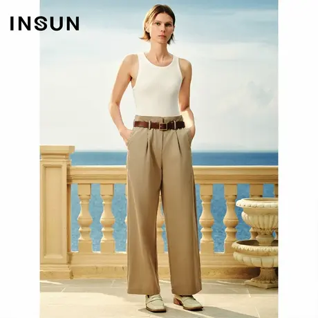 INSUN恩裳春老钱风高腰及地阔腿裤图片
