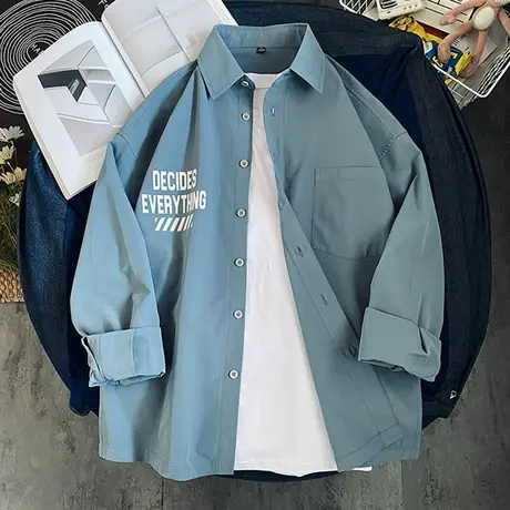 男士衬衫长袖春秋款休闲痞帅上衣服夏季港风日系衬衣潮牌工装外套商品大图