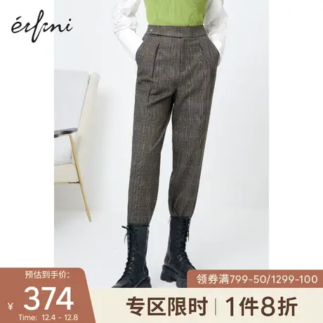 商场同款伊芙丽2021年新款高腰显瘦长裤格子休闲裤女冬1CC250591图片
