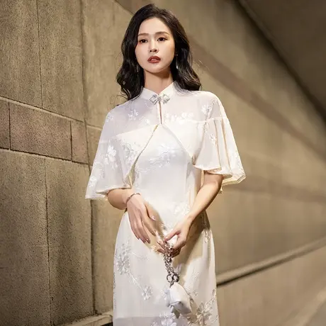 法式小礼服旗袍改良高端气质名媛平时可穿香槟色宴会晚礼服连衣裙图片