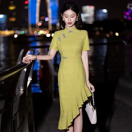小晚礼服女新式旗袍夏季高级年轻2024新款气质绿色平时可穿连衣裙图片