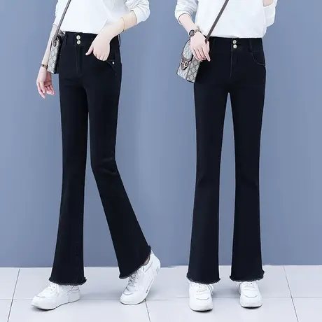 毛边微喇牛仔裤女2023冬季加厚显瘦加绒休闲直筒高腰阔腿喇叭裤图片