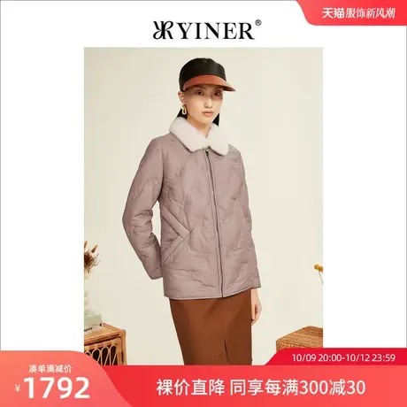 YINER音儿女装2022冬新款水貂毛领真皮羽绒服图片
