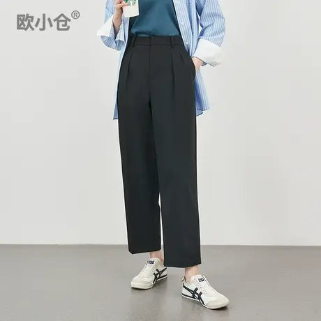 欧小仓奶茶系列春夏通勤薄款哈伦西装裤 莱赛尔TR双褶九分奶奶裤图片