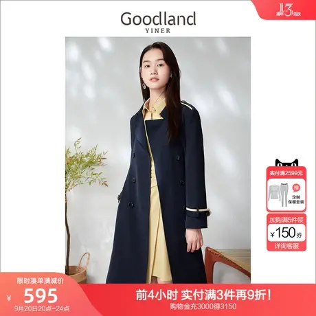 音儿美地女装2023春季新款撞色拼接长款双排扣风衣高级感图片