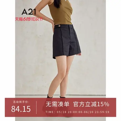 A21女装小直筒梭织短裤休闲简约宽松气质西装三分裤图片