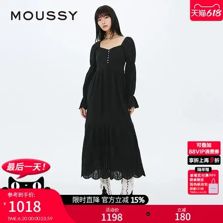 MOUSSY 2025夏季新品法式田园风泡泡袖长款连衣裙女028IS730-1561图片