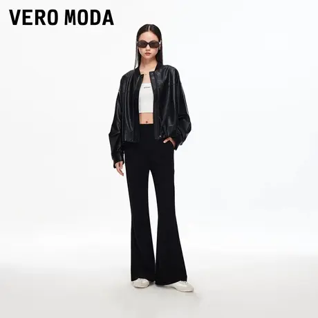 Vero Moda休闲裤2025秋季新款纯色含棉松紧腰显瘦通勤黑色微喇裤图片