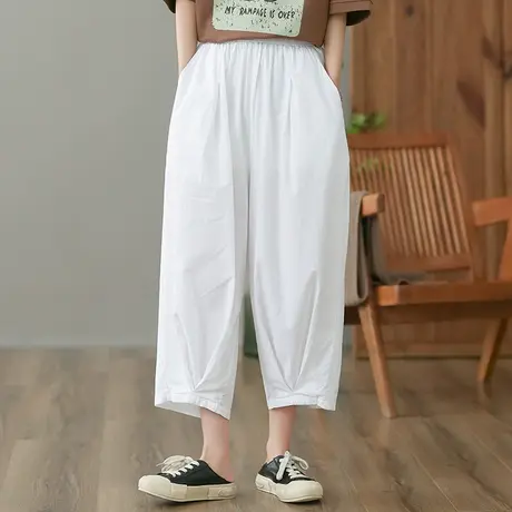 dza 高腰显瘦纯棉休闲裤女2023夏季薄款九分直筒裤宽松百搭阔腿裤图片