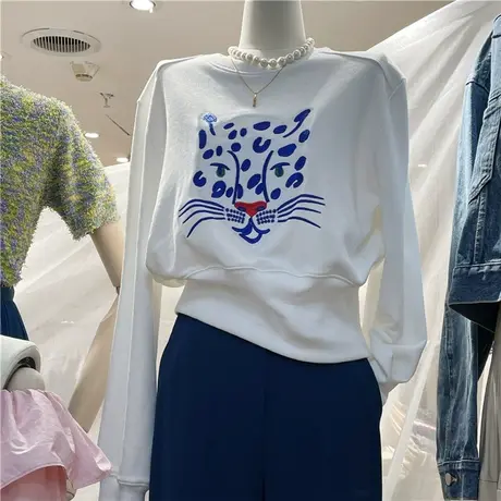 卫衣女春秋薄款2021新款ins潮慵懒风宽松短款收腰设计感长袖上衣图片