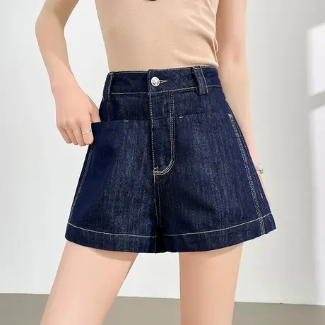莱赛尔天丝棉牛仔短裤女夏季薄款高腰直筒宽松显瘦a字三分阔腿裤图片