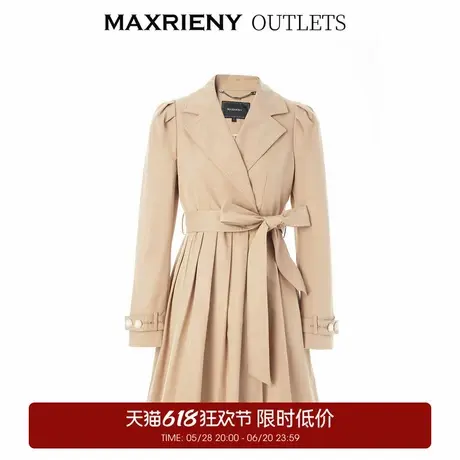 【奥莱】MAXRIENY经典都市通勤风翻领风衣女春季卡其复古收腰大衣图片
