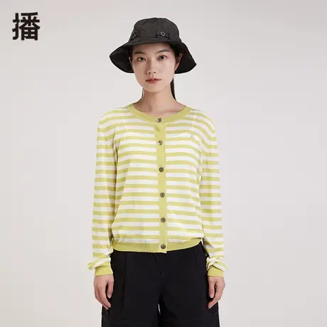播秋季新品素色圆领刺绣点缀舒适实穿修身小开衫女DDP3UD4664商品大图