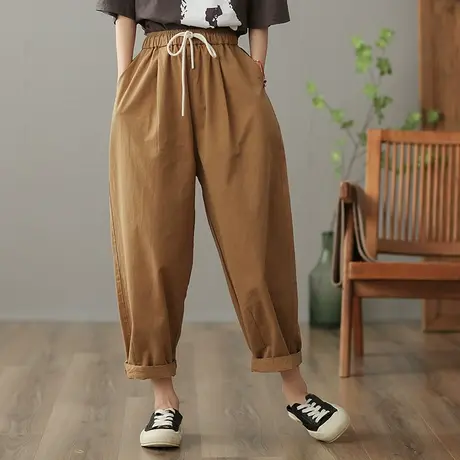 dza 高腰显瘦纯棉休闲裤女2023春季九分直筒阔腿裤宽松百搭哈伦裤图片