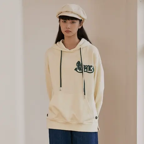 omont蛋挞家 复古字母毛巾绣连帽卫衣女秋季宽松bf慵懒风上衣新款图片