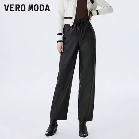 Vero Moda奥莱休闲裤子女春秋新款高腰直筒裤宽松紧腰皮裤通勤图片