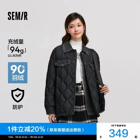 [商场同款]森马羽绒服女中长款宽松防水2024新款冬季拼接外套黑色图片