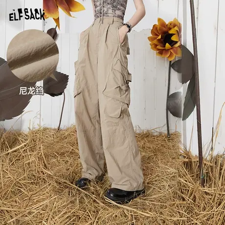 妖精的口袋阔腿工装裤女2023夏季新款防晒薄款高腰宽松休闲裤子潮图片