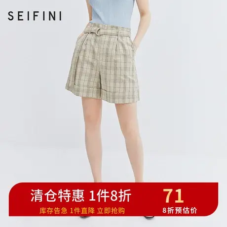 诗凡黎夏季显瘦格纹休闲短裤女系带宽松休闲裤女7B4251831图片