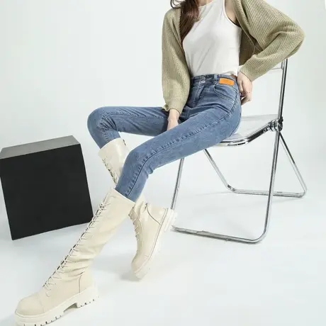 浅色小脚牛仔裤女2023年新款春季高腰显瘦弹力修身铅笔裤子图片