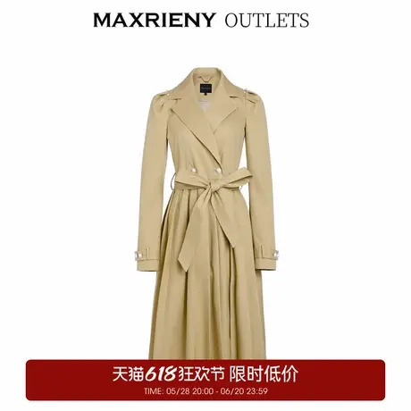 【奥莱】MAXRIENY卡其色风衣女春季英伦风西装领裙式外套长款图片