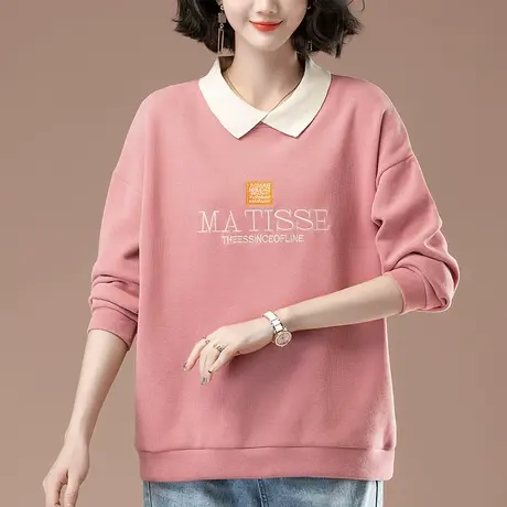 中年妈妈卫衣女春秋薄款加大码女装宽松休闲娃娃领遮肚子显瘦外穿图片