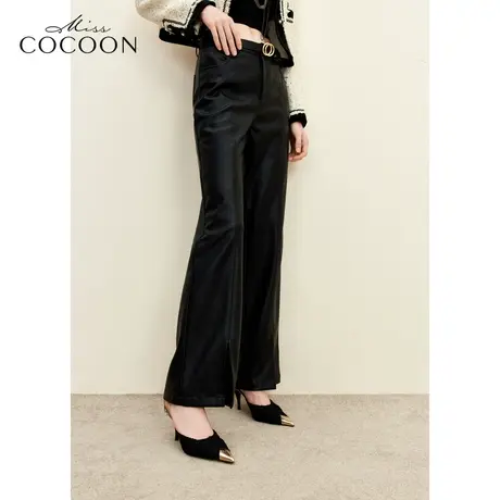 MISSCOCOON静奢风2023冬装新款女装时尚摩登黑色开叉百搭休闲裤图片