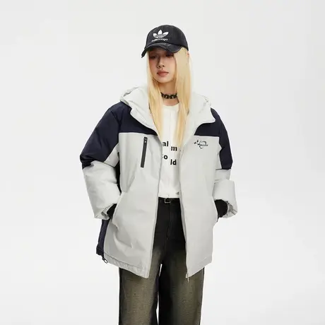 拼接连帽棉服女冬季加厚外套新款复古宽松面包服保暖棉衣潮图片