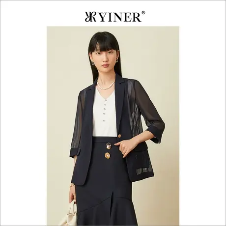 【醋酸系列】YINER音儿女装夏网纱三醋酸休闲西装短外套图片