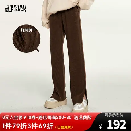 妖精的口袋美拉德直筒休闲裤女2023秋季新款开叉灯芯绒复古长裤潮图片