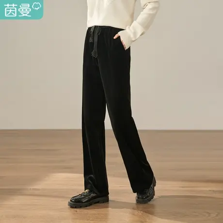【商场同款】茵曼时尚加厚女冬新款松紧腰带加绒显瘦长裤图片