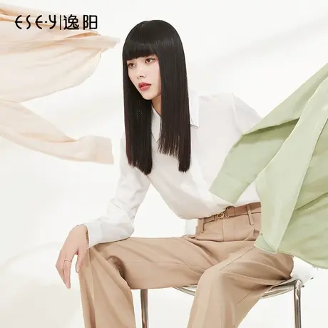 逸阳白色长袖衬衫女2023春新款宽松显瘦直筒外套衬衣雪纺上衣8627图片