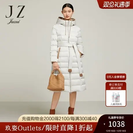 JZ玖姿长款简约通勤羽绒服2022冬季新款加厚保暖白鸭绒外套图片