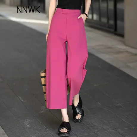 玫瑰紫九分裤子女2025新款夏季薄款小个子垂感高腰宽松阔腿裤女裤图片