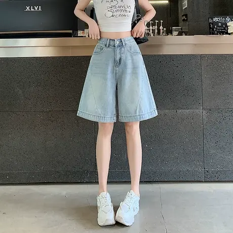 时尚牛仔短裤2025年夏季新款女高腰显瘦百搭宽松阔腿五分牛仔裤图片