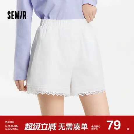 森马休闲裤女宽松松紧腰气质温柔2025新款夏季甜美风蕾丝花边短裤图片