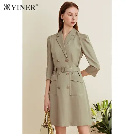 【醋酸系列】YINER音儿女装春季新款西装领三醋酸连衣裙图片