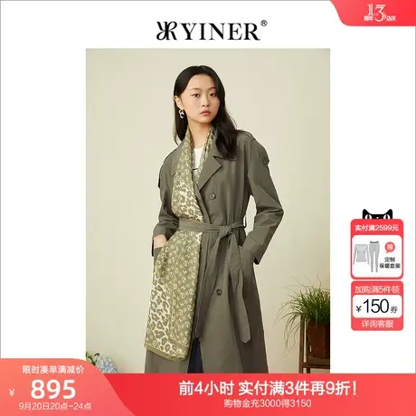 YINER音儿专柜女装2022春季新款中长款双排扣西装领风衣图片