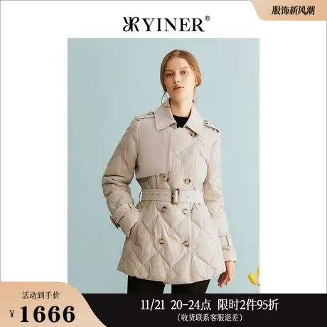 YINYINER音儿专选女装冬季设计感翻领显瘦收腰羽绒服图片