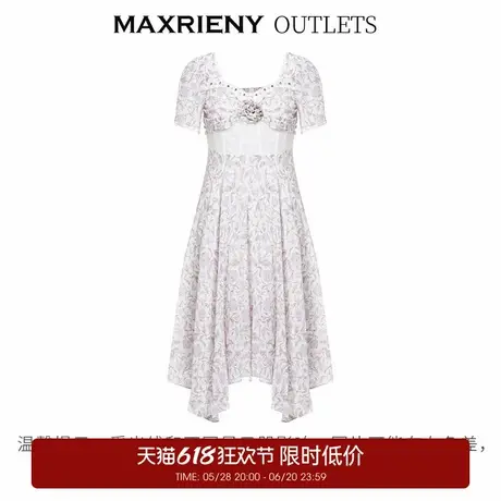 【奥莱】MAXRIENY法式玫瑰印花鱼骨碎花连衣裙桑蚕丝裙子图片