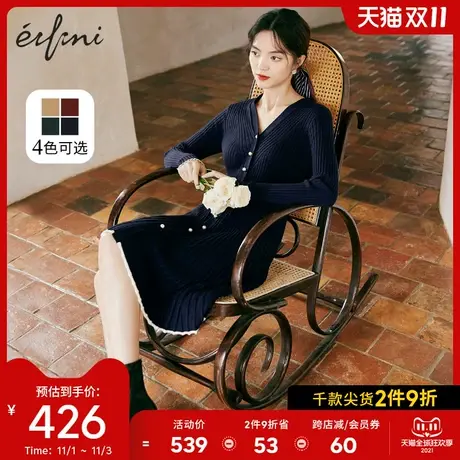 伊芙丽气质连衣裙长袖仙女秋装2021年新款女秋冬内搭针织毛衣裙子图片