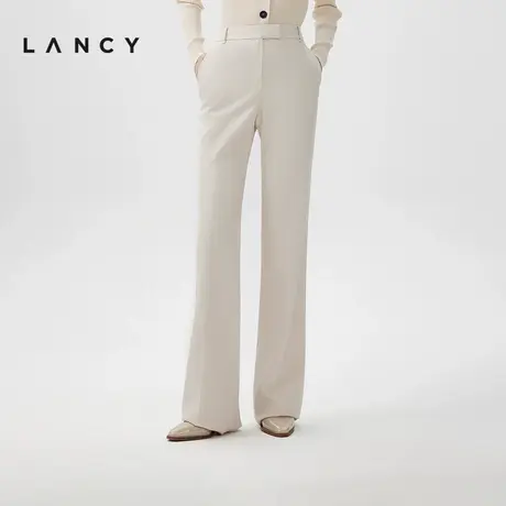 LANCY/朗姿2024春季新款白色阔腿羊毛直筒裤女气质简约通勤西装裤图片