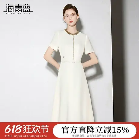 海青蓝 连衣裙夏女2025新款女装高级时尚气质镶钻中长款法式裙子图片