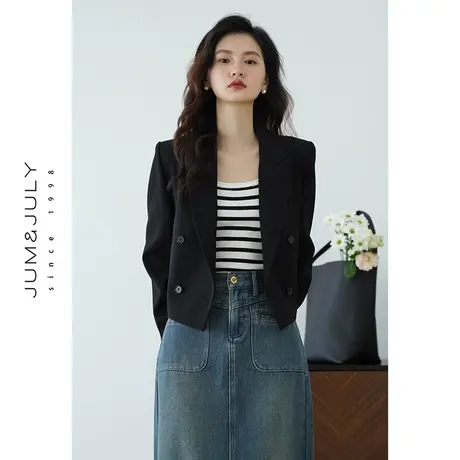 嘉茱莉春季新款薄款休闲西装外套女小个子西服上衣短款女士西装图片